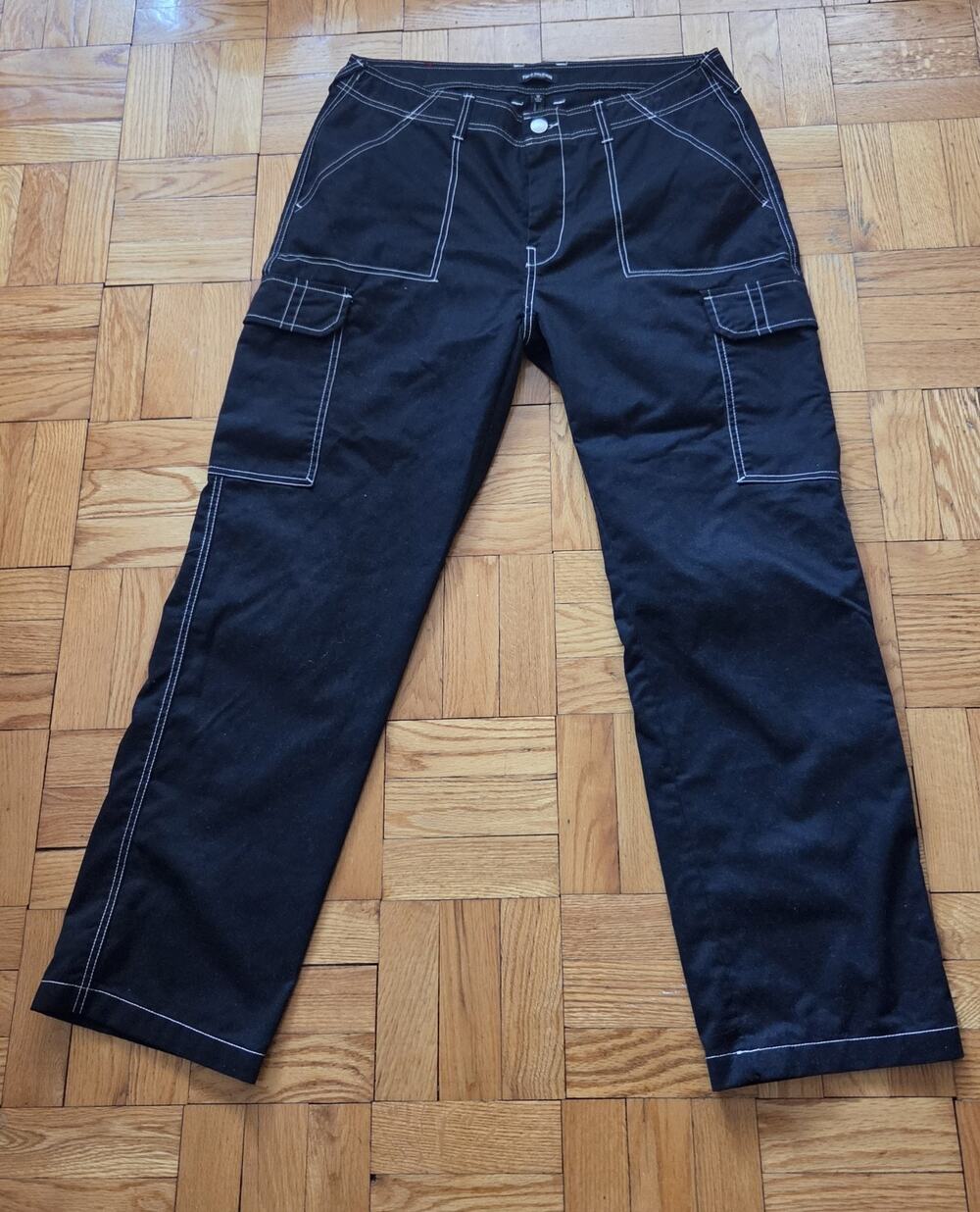 True Religion World Tour Straight Fit Black Cargo Jeans Size 36 y2k
